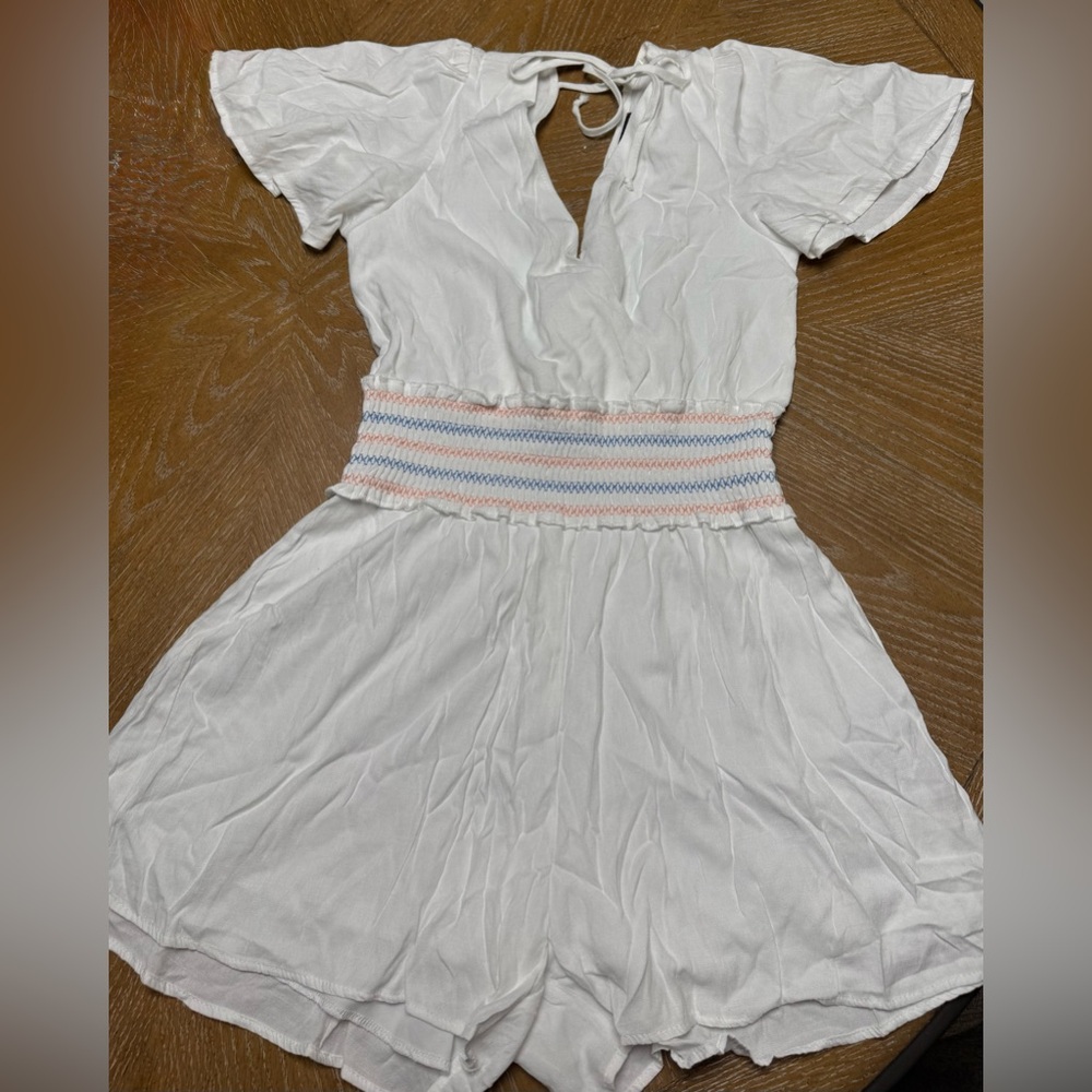 Three Hearts White romper with Embroidered Detail